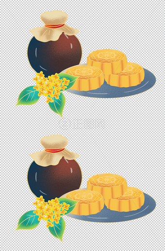 手绘桂花酒和月饼图片