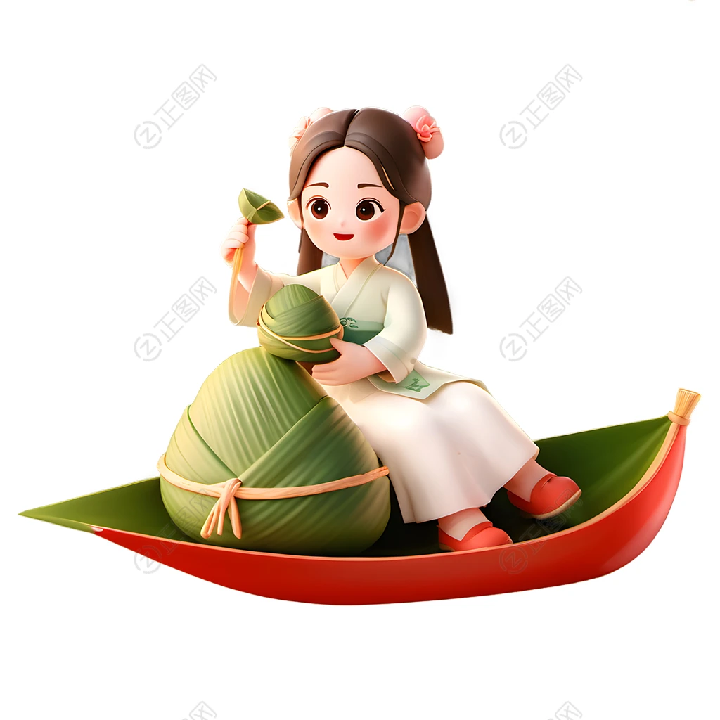 卡通小女孩拿着粽子坐在小船上png免扣素材 卡通小女孩拿着粽子坐在小船上png免扣素材