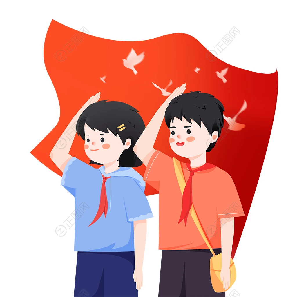 两名红领巾少先队敬礼插画图片 两名红领巾少先队敬礼插画图片