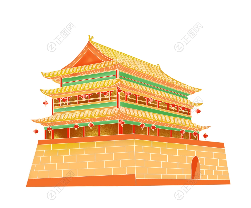 手绘古建筑城楼png素材 手绘古建筑城楼png素材
