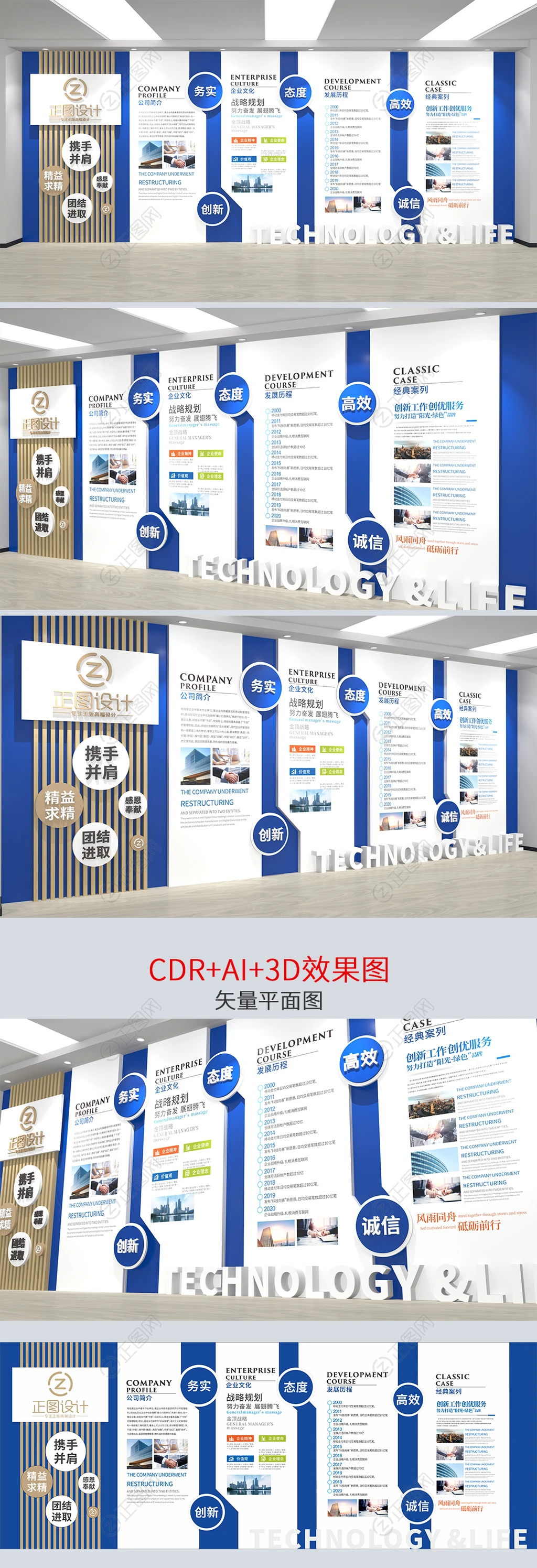 蓝色企业文化墙公司立体宣传栏整墙布置设计模板 蓝色企业文化墙公司立体宣传栏整墙布置设计模板