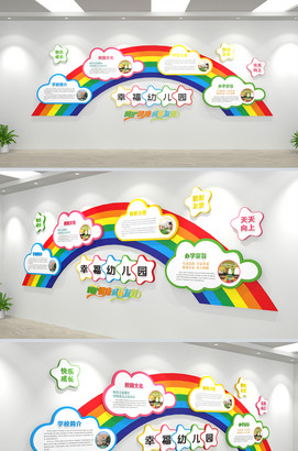 彩虹云朵卡通简洁幼儿园文化墙校园形象墙