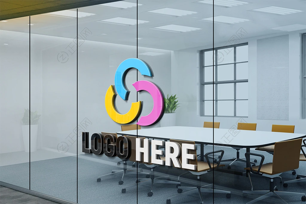 立体logo贴办公室玻璃上样机 立体logo贴办公室玻璃上样机