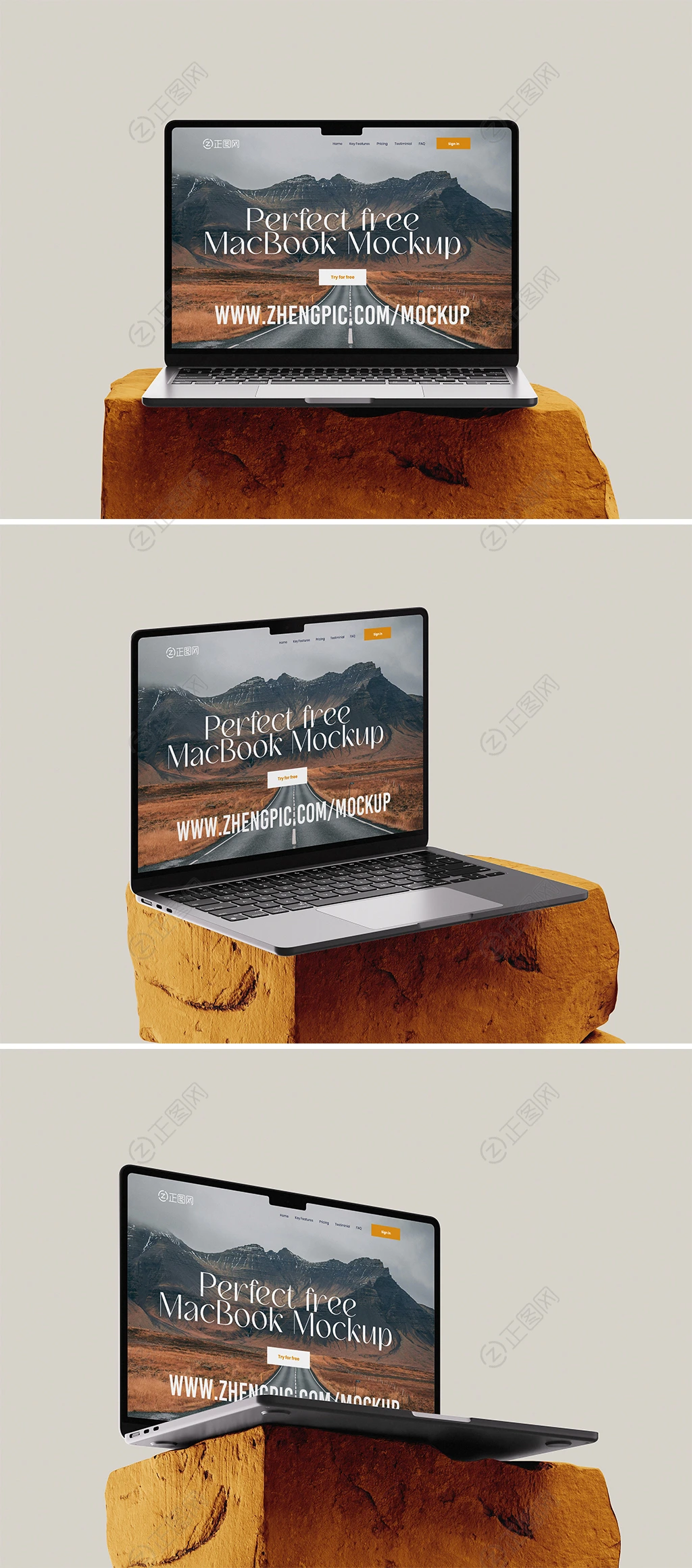 放在石头上的MacBook样机 放在石头上的MacBook样机