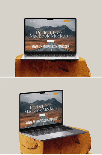 放在石头上的MacBook样机